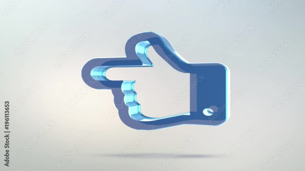 Hand icon is made of glass. Transparent rotating pointer icon with alpha channel blue green color. Seamless looping symbol 3D figure Hand icon is made of glass. Transparent rotating pointer icon with alpha channel blue green color. Seamless looping symbol 3D figure