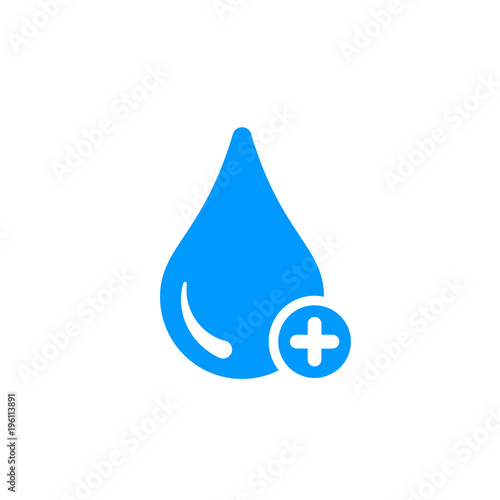 Water icon with add sign. Water icon and new, plus, positive symbol