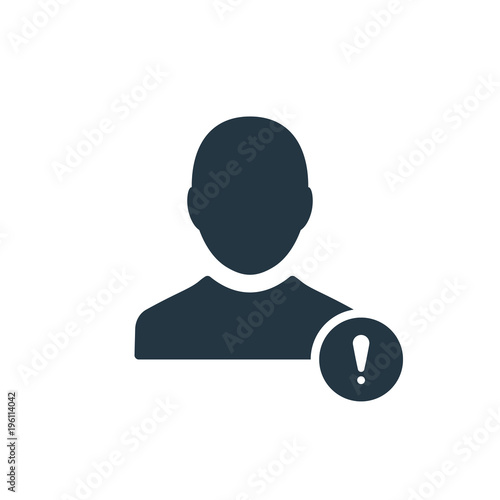 Profile icon with exclamation mark. Profile icon and alert, error, alarm, danger symbol