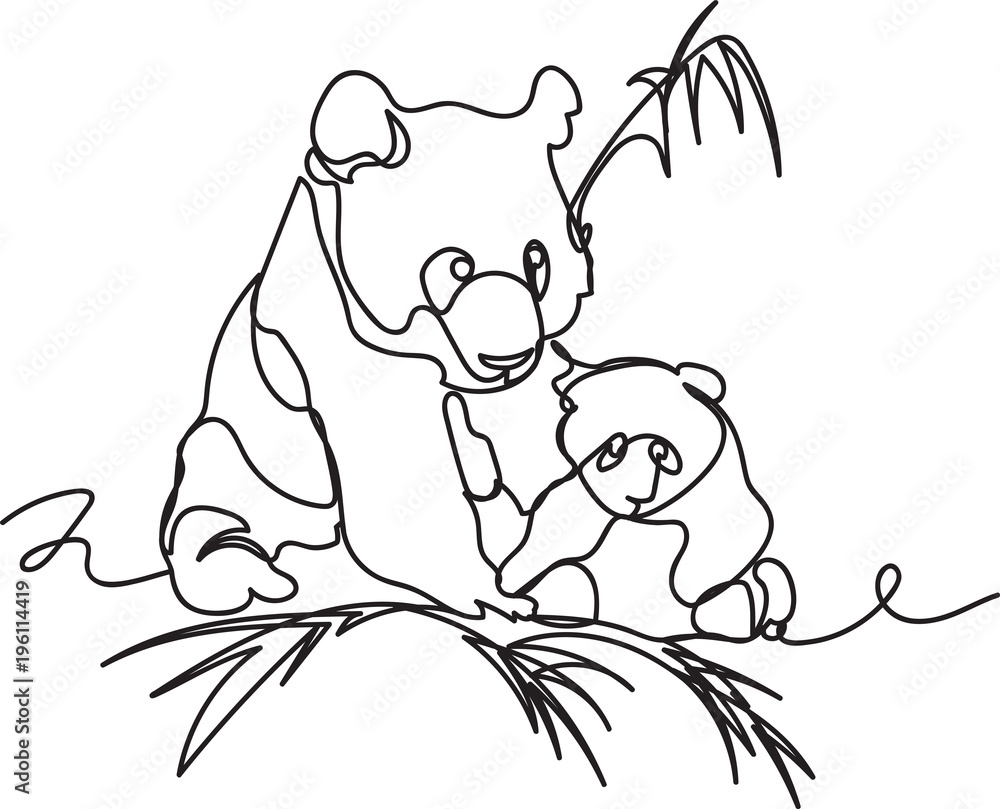 panda with a child. contour pattern panda with a child. contour pattern