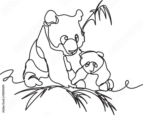 Fototapeta Naklejka Na Ścianę i Meble -  panda with a child. contour pattern
