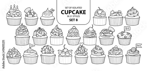 Set of isolated cupcake in 21 styles set 8.