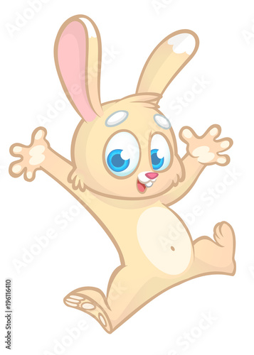 Cartoon bunny rabbit dancing excited. Easter character. Vector illustration of forest animal © drawkman