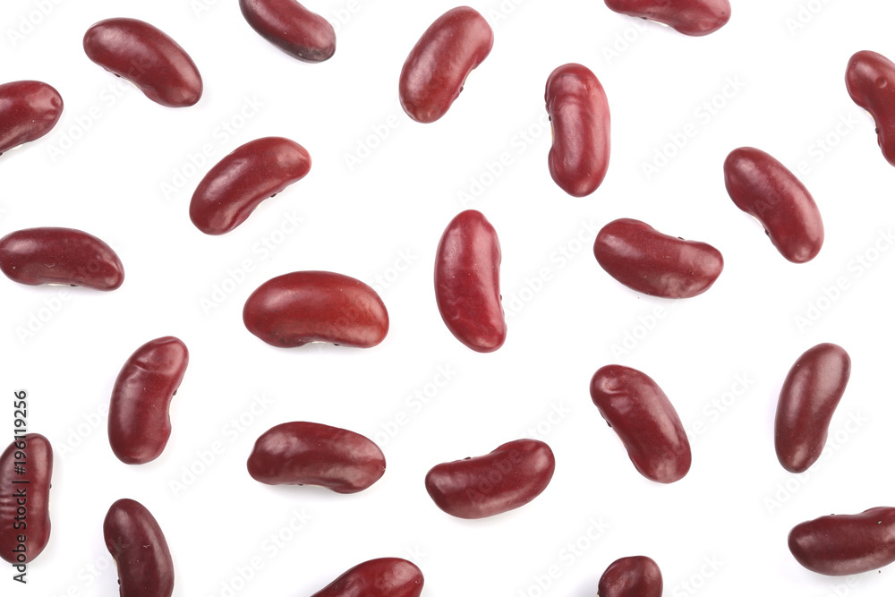 red kidney bean isolated on white background. Top view. Flat lay red kidney bean isolated on white background. Top view. Flat lay