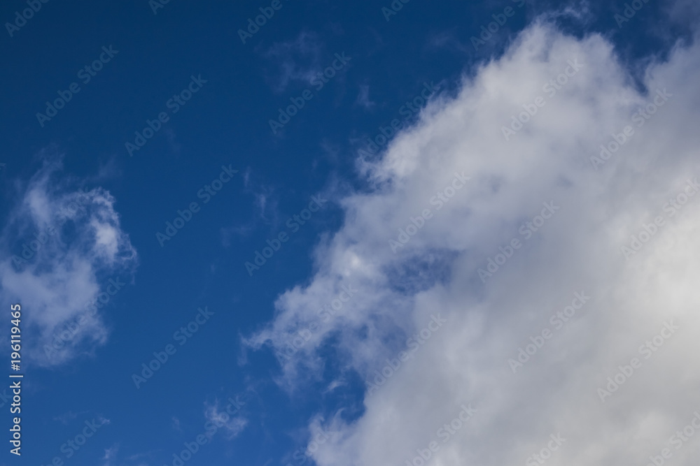 White springtime cloudscape on a solid blue sky