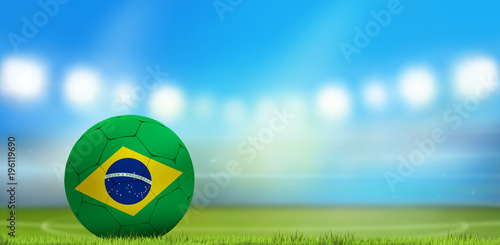 Brazil soccer football ball. Soccer stadium. 3d rendering