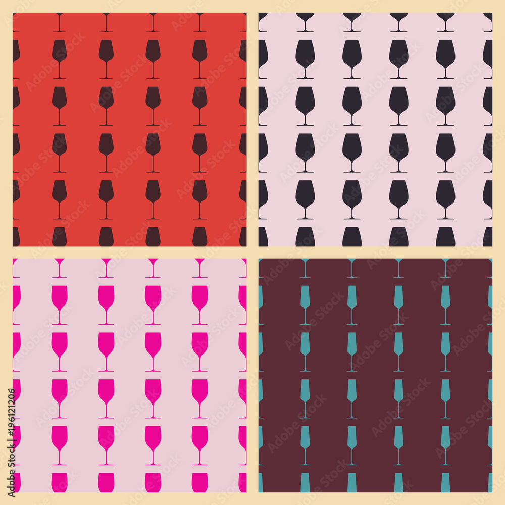 Wineglasses vector illustration on a seamless pattern background Wineglasses vector illustration on a seamless pattern background