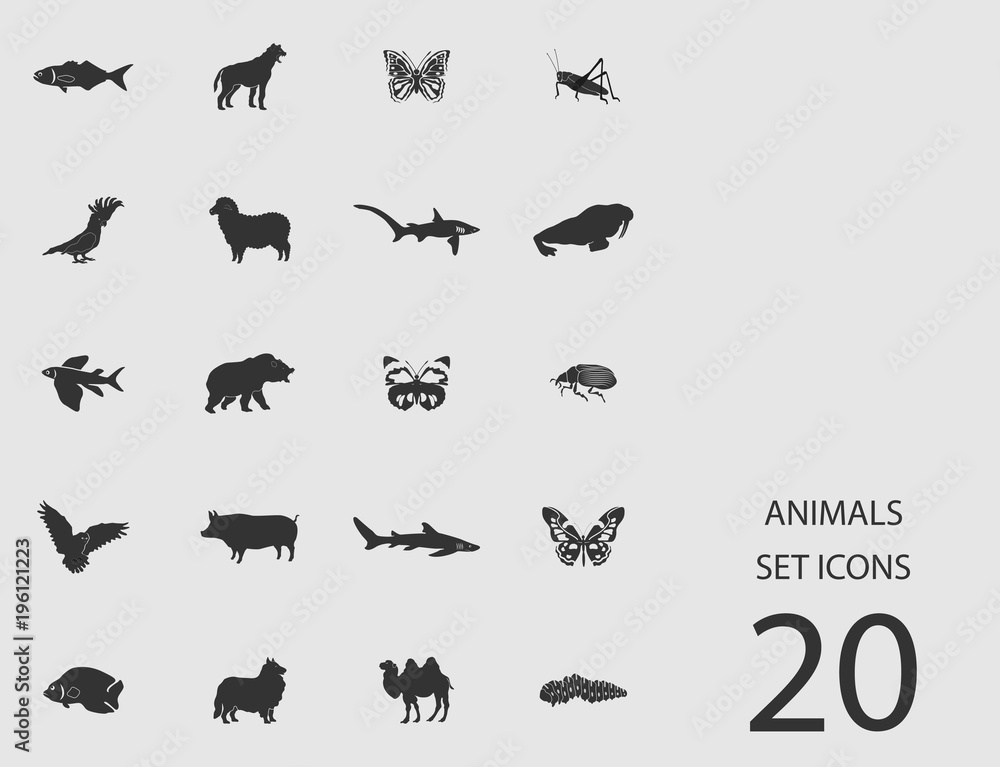 Animals set of flat icons. Vector illustration Animals set of flat icons. Vector illustration