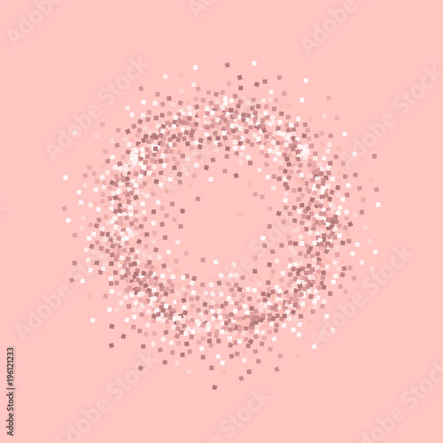 Pink gold glitter. Small circle frame with pink gold glitter on pink background. Majestic Vector illustration.