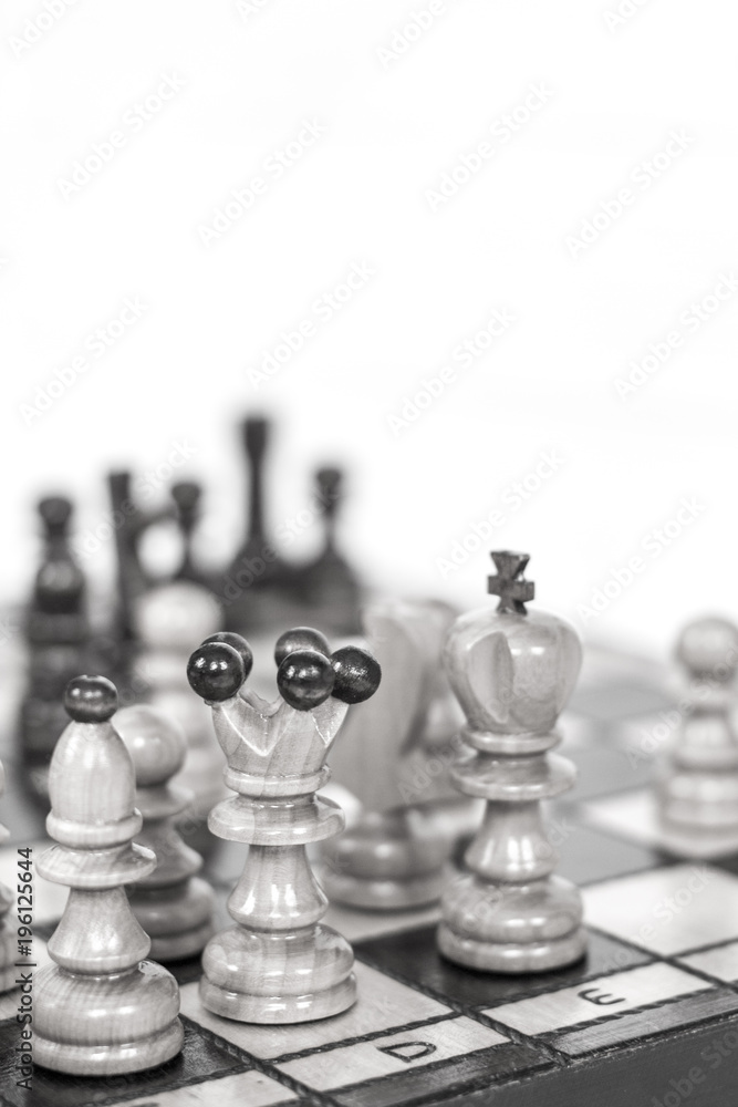 Chess. Chess board. Wooden chess pieces. black and white photo Chess. Chess board. Wooden chess pieces. black and white photo