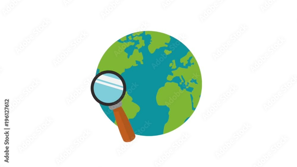 Magnifying glass searching on world High definition animation colorful scenes Magnifying glass searching on world High definition animation colorful scenes
