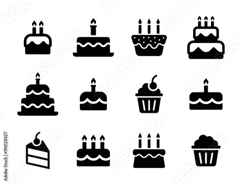 Print op canvas Birthday icon collection - Birthday food Cake set