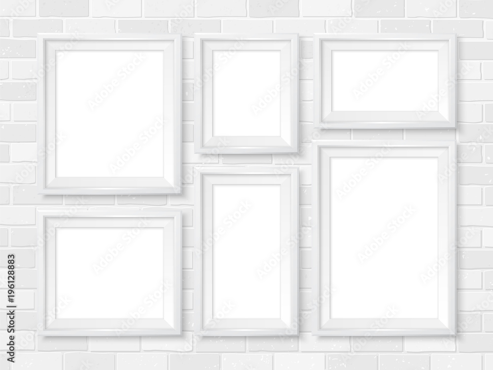 Frames wall gallery mockup white brick wall template