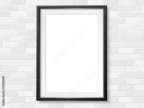 Frame white brick wall photoframe mock up vector black