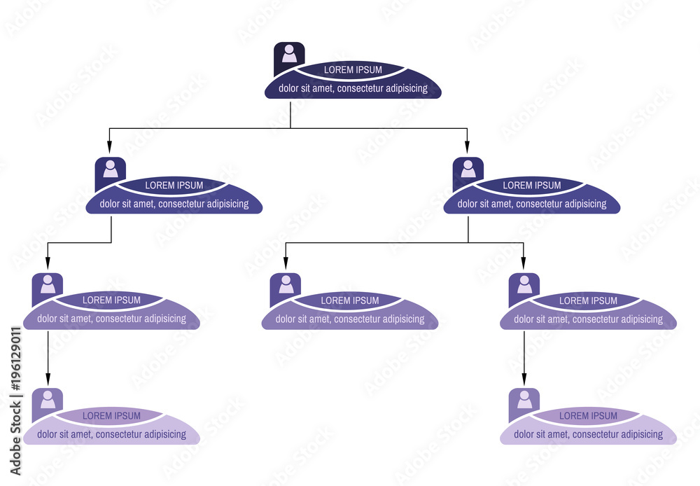 Blue business structure concept, corporate organization chart scheme with people icons. Vector illustration.
