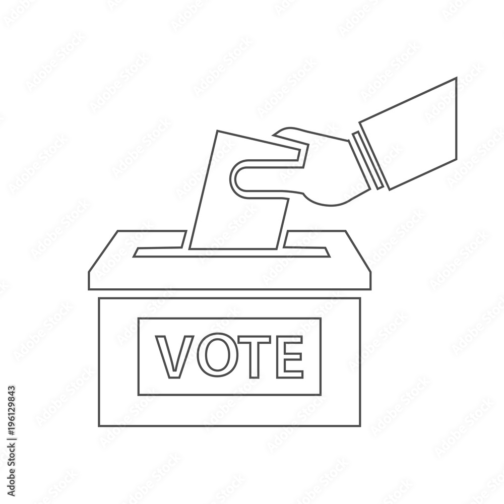 Voting outline icon concept. Hand putting paper into the ballot box Voting outline icon concept. Hand putting paper into the ballot box