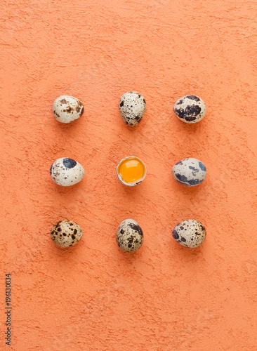 Wallpaper Mural Quail eggs on a textured orange background. Food concept.. Torontodigital.ca