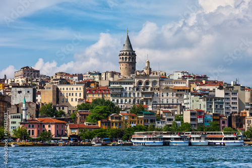 Istanbul Beyoglu District City Skyline From Golden Horn In Turkey