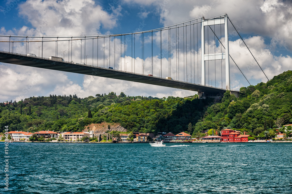 Fatih Sultan Mehmet Bridge on Bosphorus Strait in Istanbul
