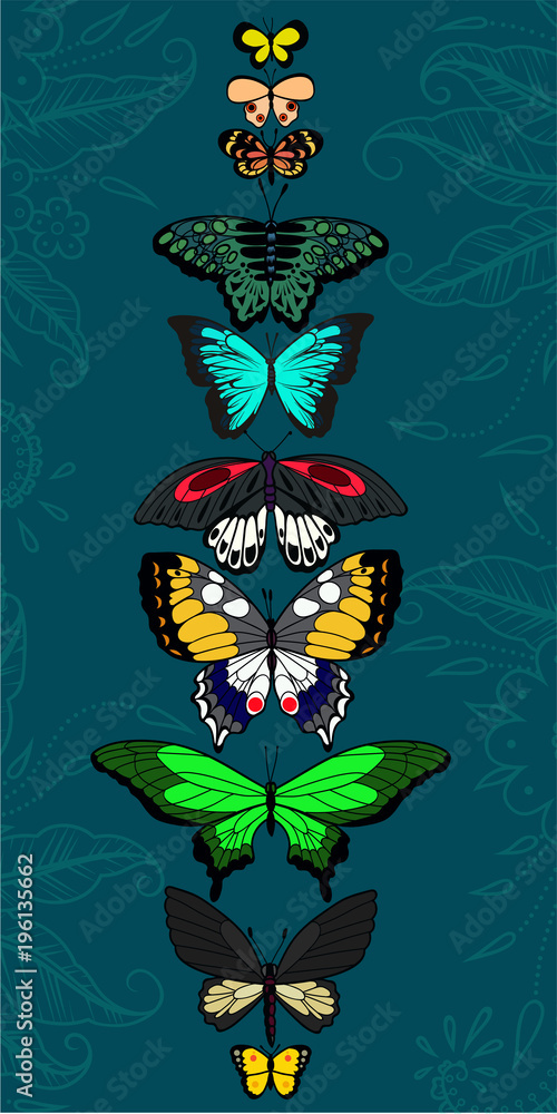 design with butterflies in a line. vector summer illustration