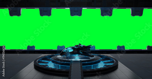 Fototapeta Naklejka Na Ścianę i Meble -  Llanding strip spaceship interior isolated on green background 3D rendering