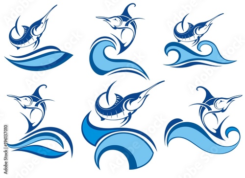 Collection of fish icon with waves