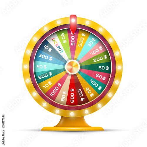 Spinning Money Wheel of Fortune with Jackpot Vector Illustration Isolated on White Background. Roulette Symbol. photo