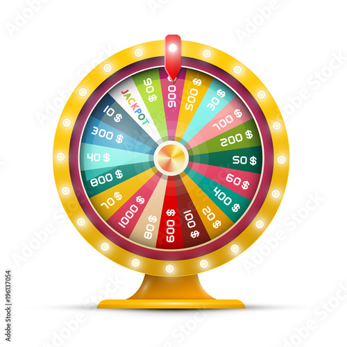 Spinning Money Wheel of Fortune with Jackpot Vector Illustration Isolated on White Background. Roulette Symbol.