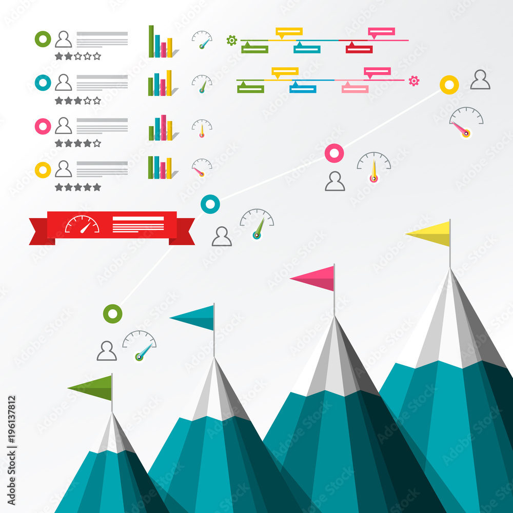 Timeline Infographic. Vector Infographics with Mountains and Graphs. Business Report Template.