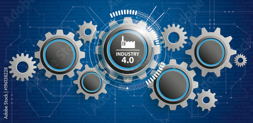 Industry 4.0 Futuristic Gear Wheels Circuit Board Banner