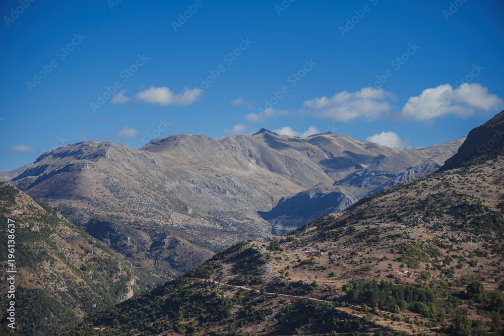 Panoramic view of mountain in National Park of Tzoumerka, Greece Epirus region. Mountain in the clouds