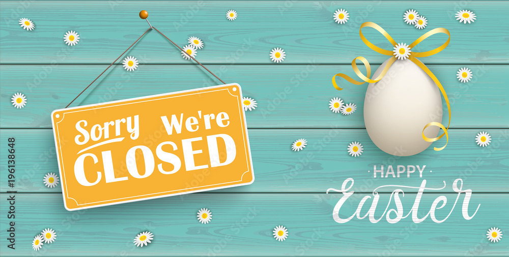 Happy Golden Easter Eggs Daisy Wooden Closed Turquoise Header - obrazy, fototapety, plakaty 