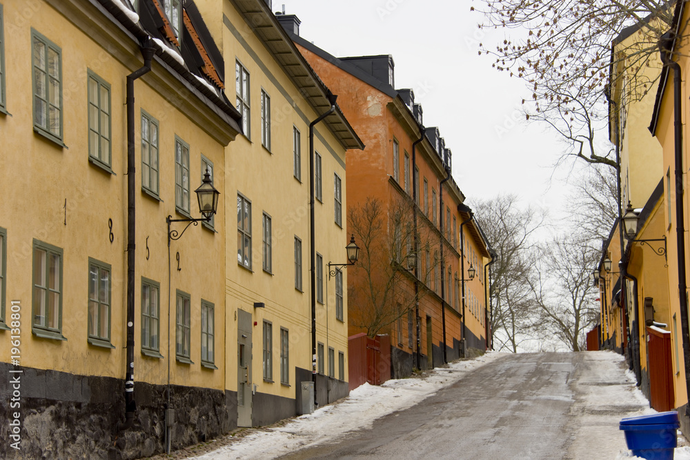 Old houses at Sodemalm in Stockholm a winter day