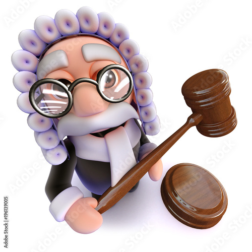 Canvas Print 3d Funny cartoon judge character holding a gavel