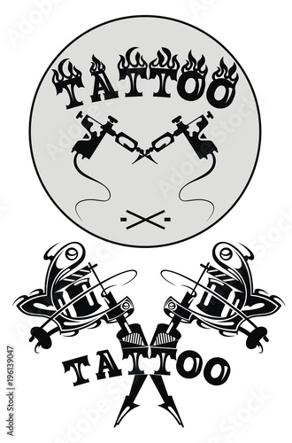 Tattoo studio emblems with tattoo machine 
