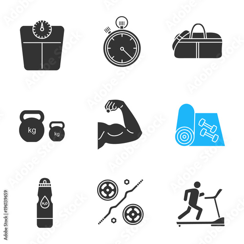 Fitness glyph icons set