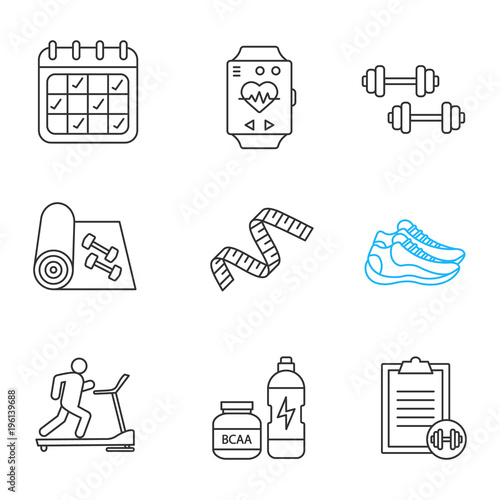 Fitness linear icons set