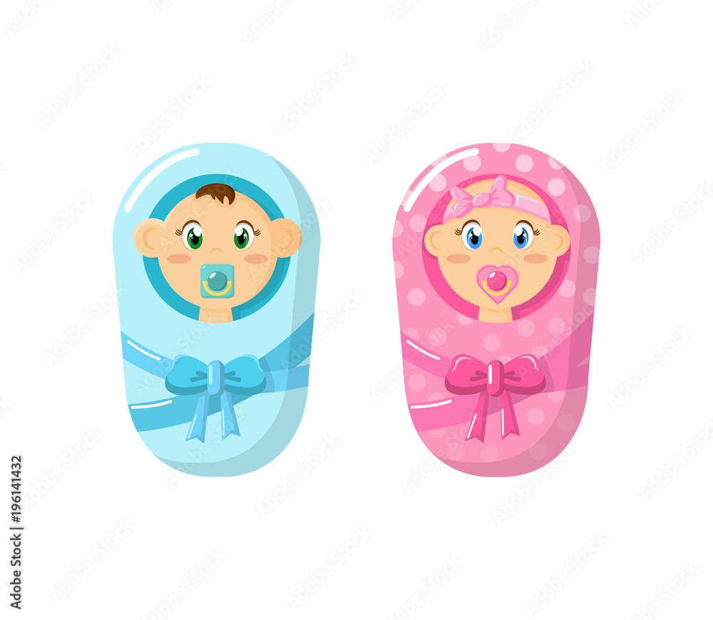 Newborn baby, children, in diapers, with pacifier, boy and girl. Newborn baby, children, in diapers, with pacifier, boy and girl.
