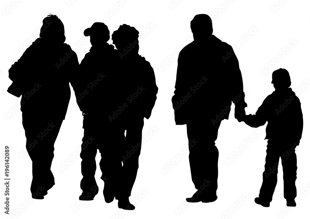Families with child walking on white background