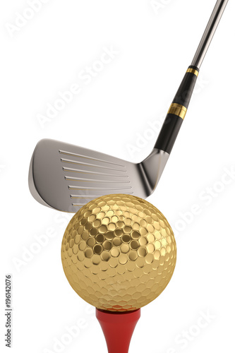 Golf ball and golf club isolatedon white background. 3D illustration.