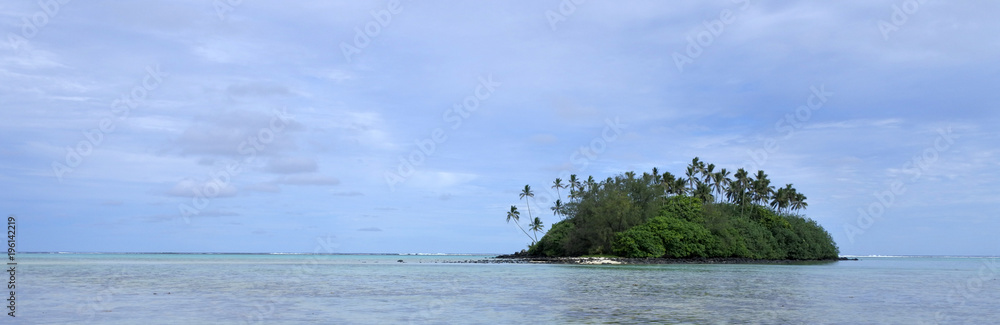 Panoramic landscape view of islet at Muri lagoon in Rarotonga Island Cook Islands