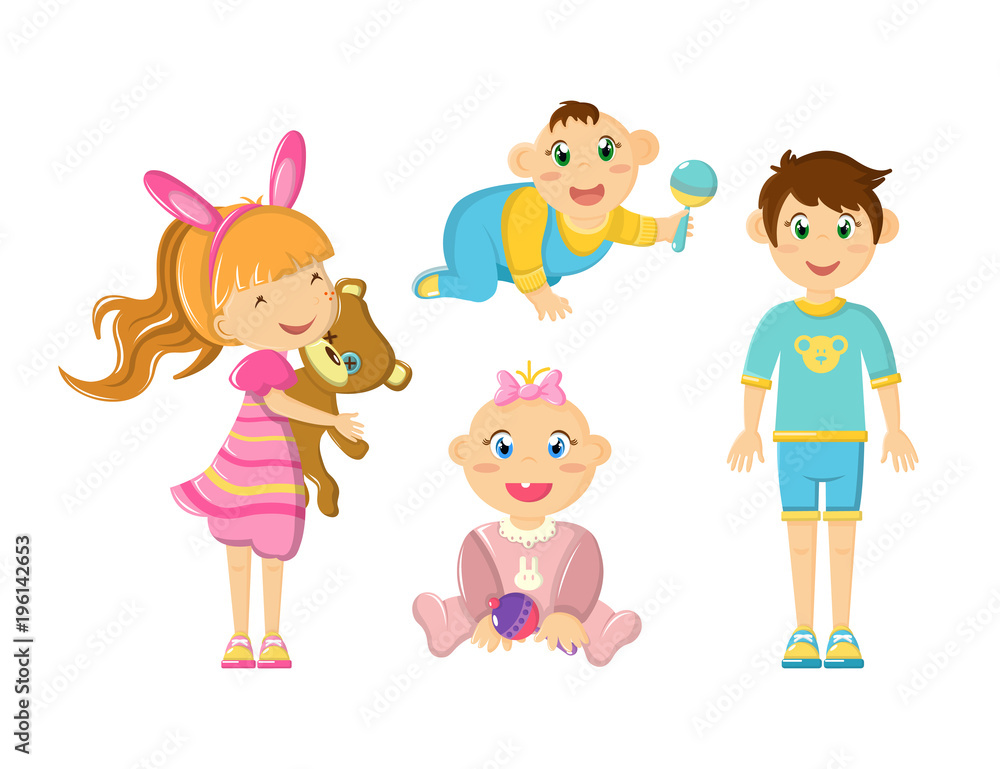 Young and newborn children, cute smile, hold their favorite toys. Young and newborn children, cute smile, hold their favorite toys.