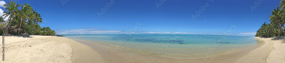 Panoramic landscape view of Titikaveka Beach in Rarotonga Cook Islands Panoramic landscape view of Titikaveka Beach in Rarotonga Cook Islands