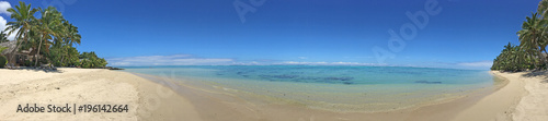 Panoramic landscape view of Titikaveka Beach in Rarotonga Cook Islands