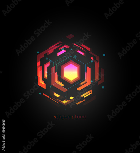 Intergalactic weapon, interplanetary killer, weapons of mass destruction, abstract colorful vector logo template. Intercontinental,innovative technologies futuristic laser logotype on black background