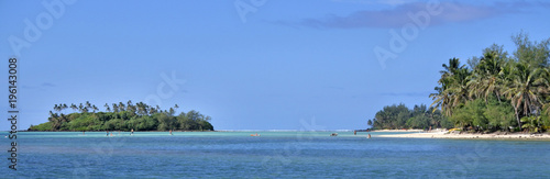 Panoramic landscape view of Muri lagoon from a boat in Rarotonga Cook Islands