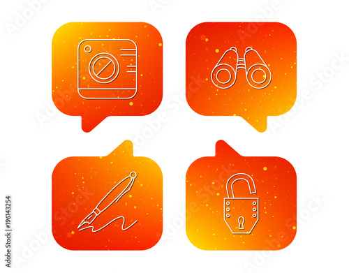 Photo, open lock and search icons.