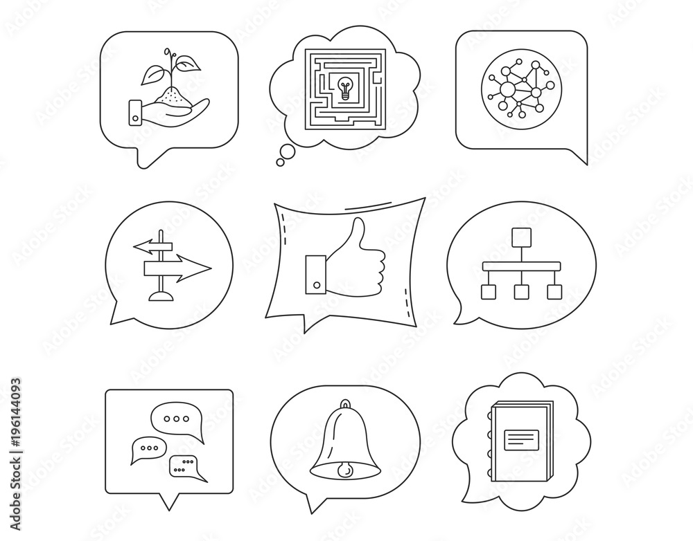 Global network, like and conversation icons. vector de Stock Adobe Stock