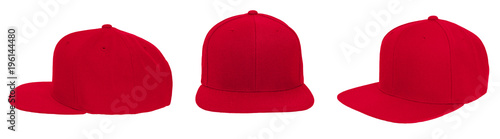 Blank baseball cap color red set view on white background