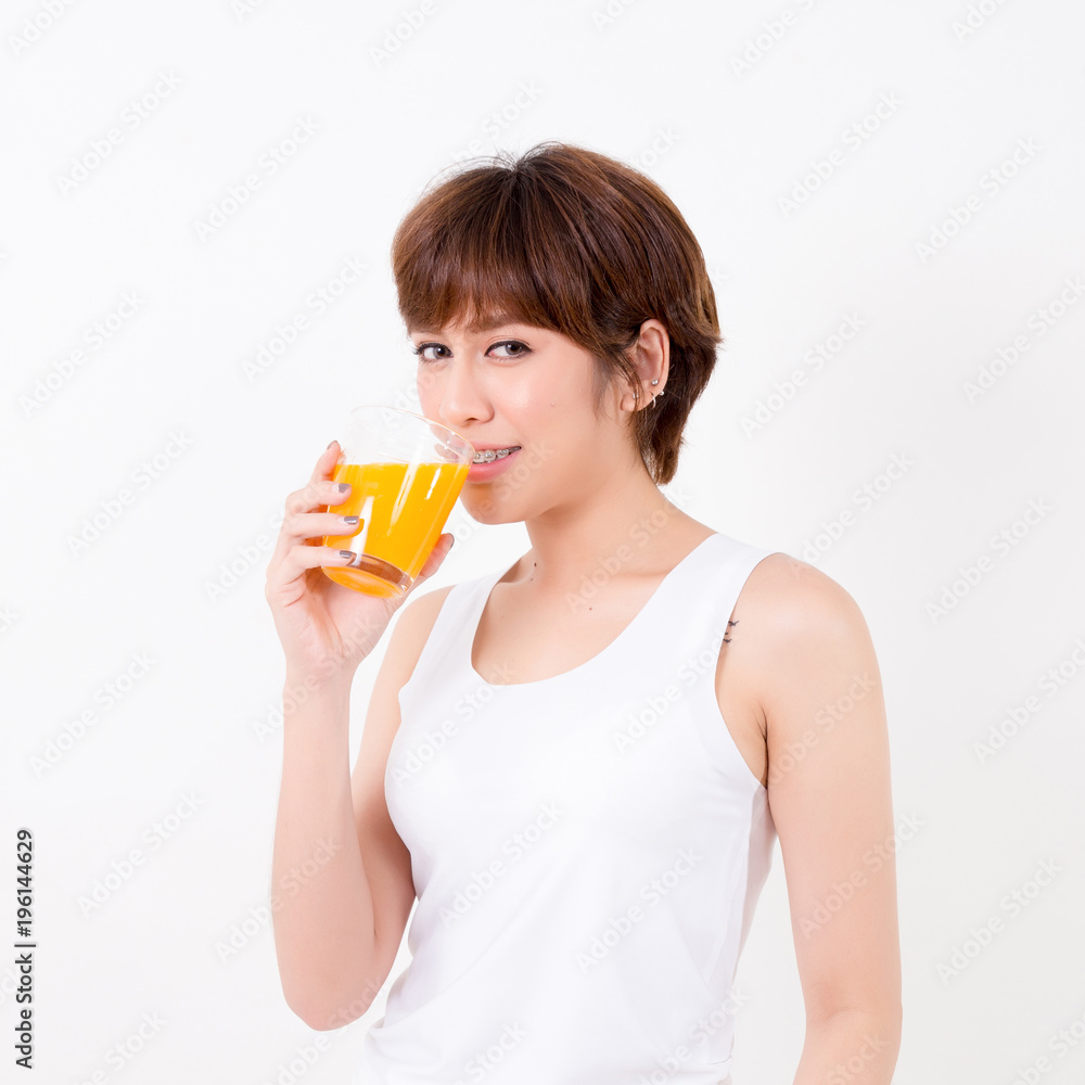Beautifulyoung Asia woman with healthy food. Isolated on white background. Studio lighting. Concept for healthy. Beautifulyoung Asia woman with healthy food. Isolated on white background. Studio lighting. Concept for healthy.